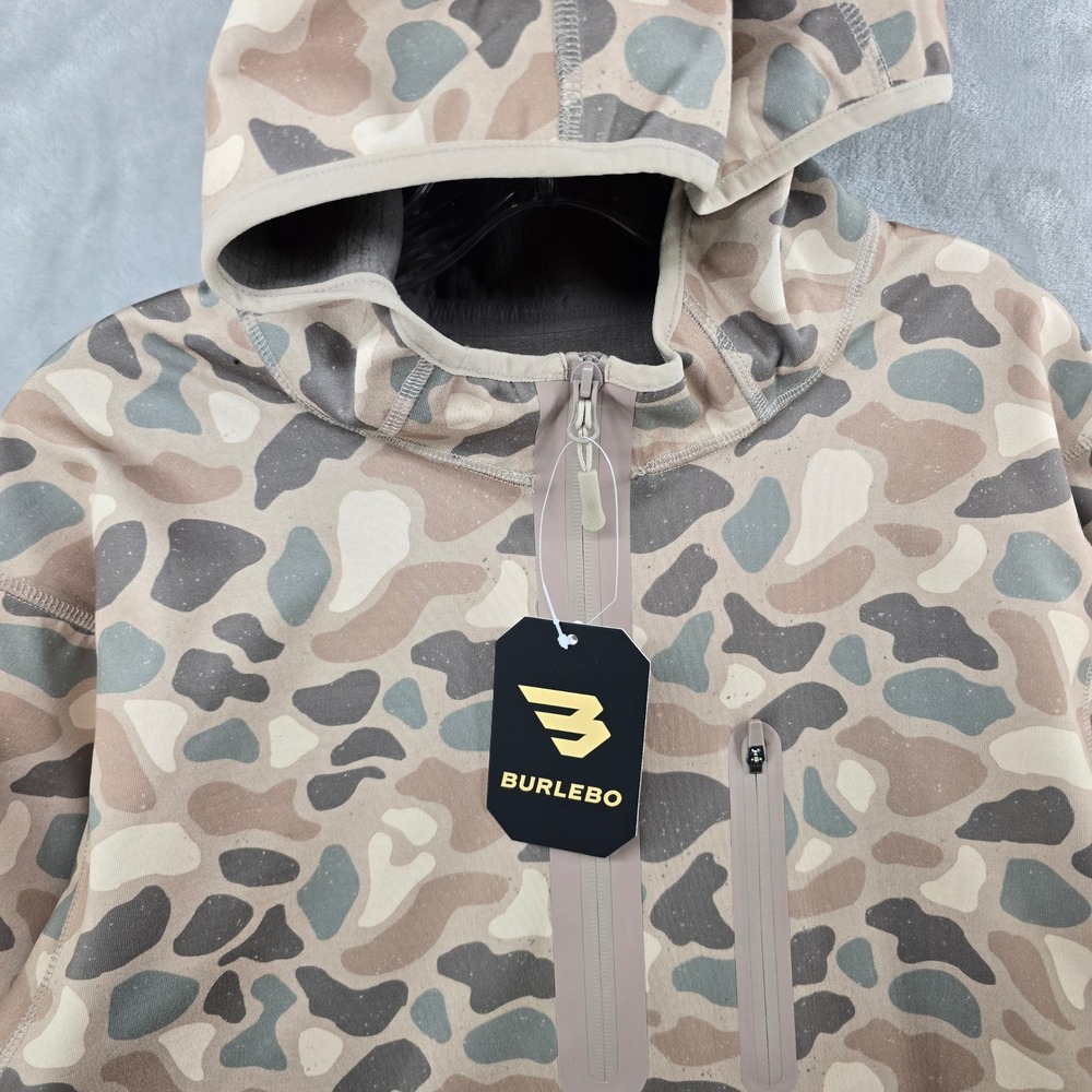 Burlebo Duke Tech Hoodie Mens Medium Brown Camo DWR Water Repellent Mid Layer - Picture 2 of 8